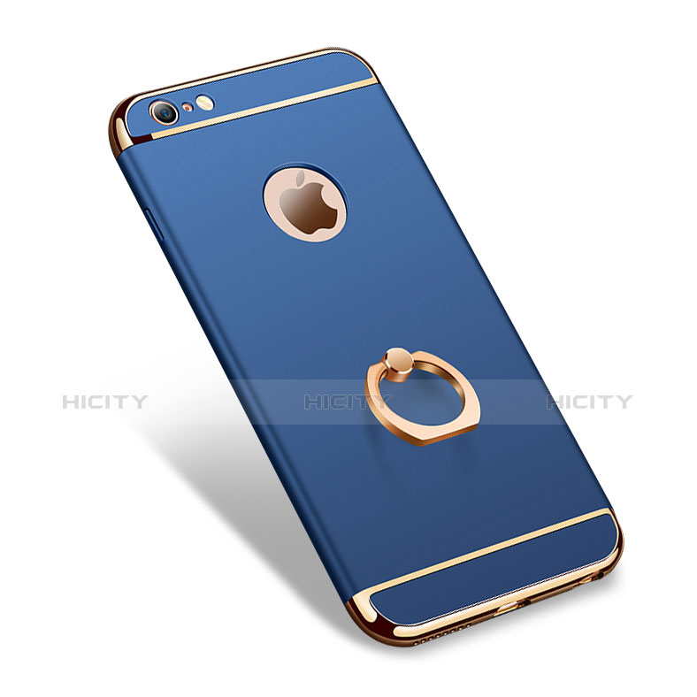 Carcasa Bumper Lujo Marco de Metal y Plastico con Anillo de dedo Soporte A01 para Apple iPhone 6S Azul