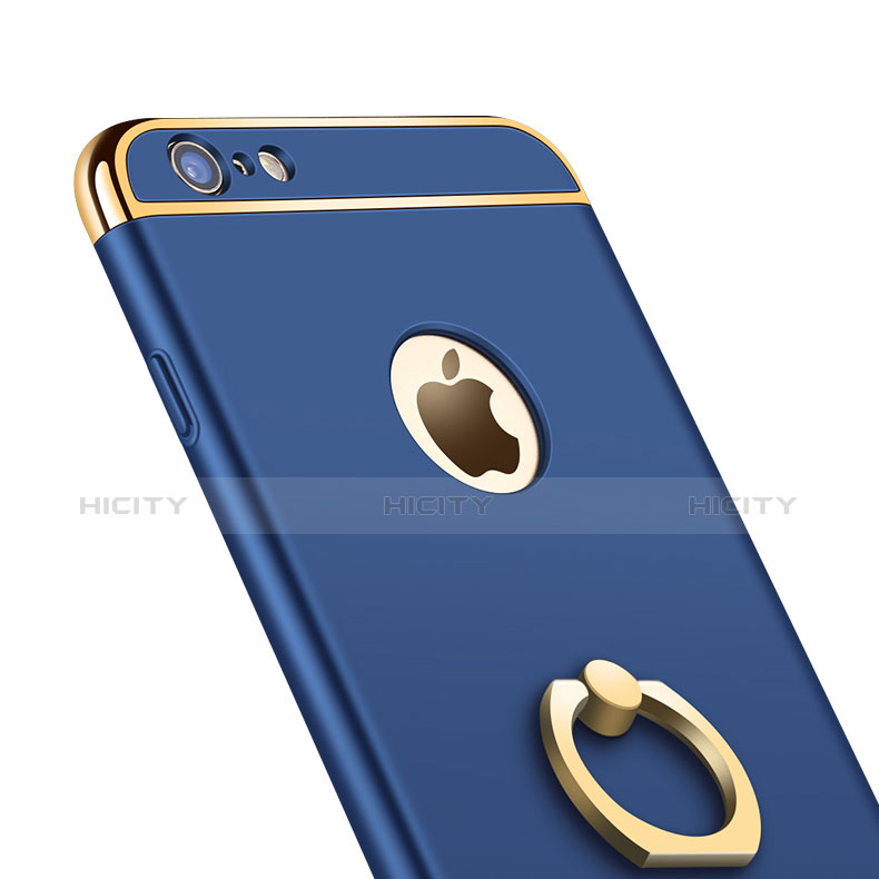 Carcasa Bumper Lujo Marco de Metal y Plastico con Anillo de dedo Soporte A01 para Apple iPhone 6S Azul