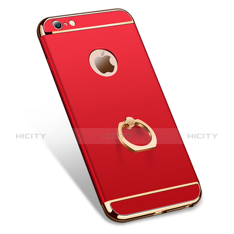 Carcasa Bumper Lujo Marco de Metal y Plastico con Anillo de dedo Soporte A01 para Apple iPhone 6S Rojo
