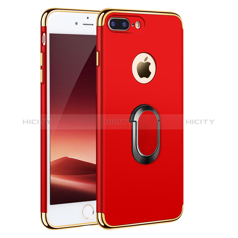 Carcasa Bumper Lujo Marco de Metal y Plastico con Anillo de dedo Soporte A01 para Apple iPhone 8 Plus Rojo