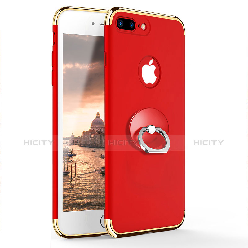 Carcasa Bumper Lujo Marco de Metal y Plastico con Anillo de dedo Soporte A04 para Apple iPhone 7 Plus Rojo