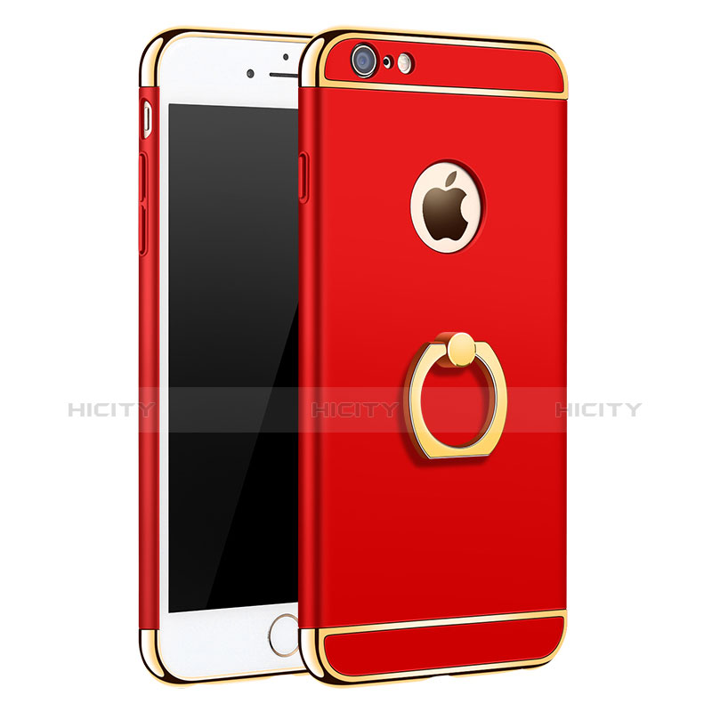 Carcasa Bumper Lujo Marco de Metal y Plastico con Anillo de dedo Soporte para Apple iPhone 6S Plus Rojo