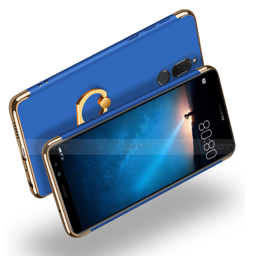 Carcasa Bumper Lujo Marco de Metal y Plastico con Anillo de dedo Soporte para Huawei G10 Azul