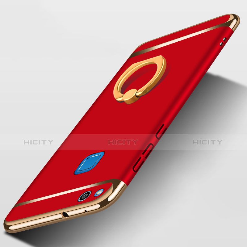 Carcasa Bumper Lujo Marco de Metal y Plastico con Anillo de dedo Soporte para Huawei GR3 (2017) Rojo