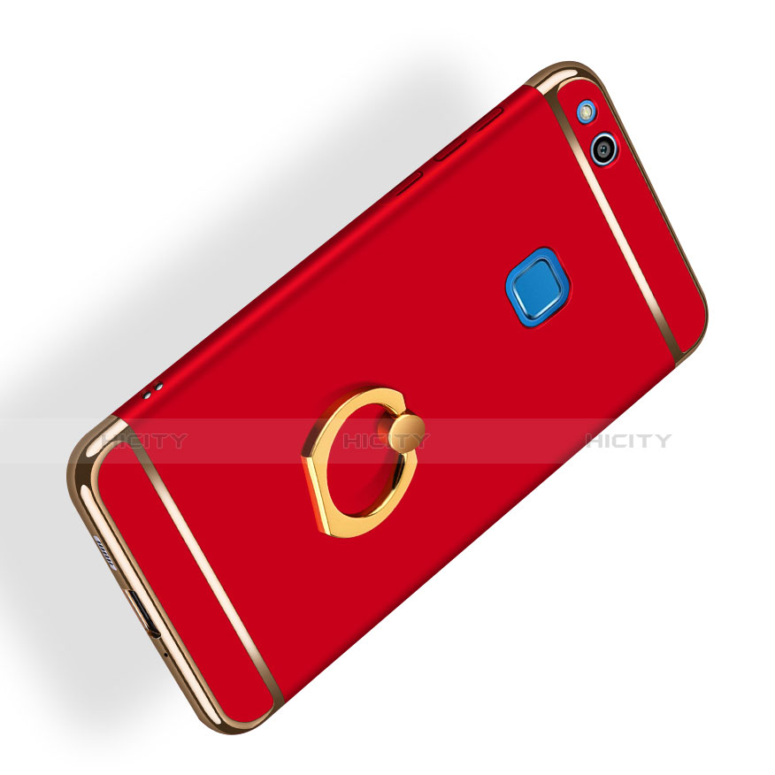 Carcasa Bumper Lujo Marco de Metal y Plastico con Anillo de dedo Soporte para Huawei GR3 (2017) Rojo