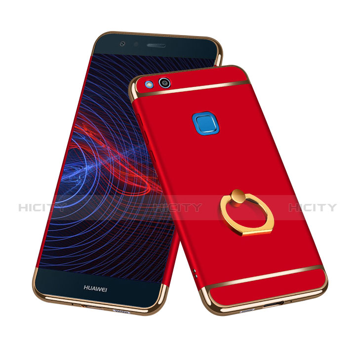 Carcasa Bumper Lujo Marco de Metal y Plastico con Anillo de dedo Soporte para Huawei GR3 (2017) Rojo