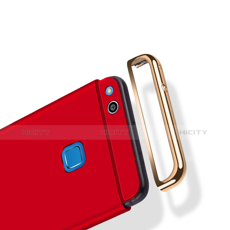 Carcasa Bumper Lujo Marco de Metal y Plastico con Anillo de dedo Soporte para Huawei GR3 (2017) Rojo