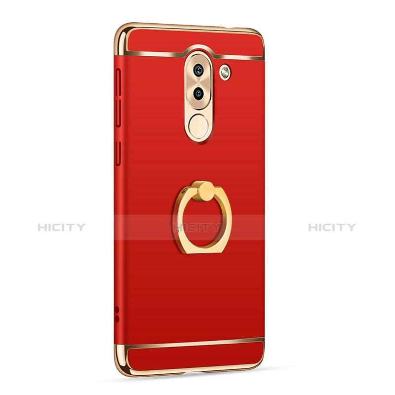 Carcasa Bumper Lujo Marco de Metal y Plastico con Anillo de dedo Soporte para Huawei Honor 6X Pro Rojo