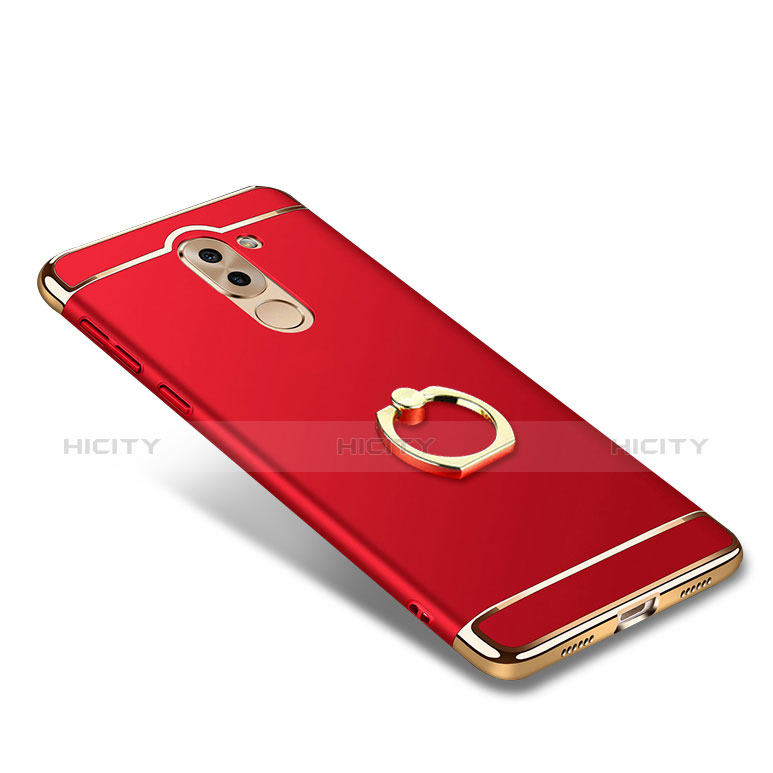 Carcasa Bumper Lujo Marco de Metal y Plastico con Anillo de dedo Soporte para Huawei Honor 6X Rojo