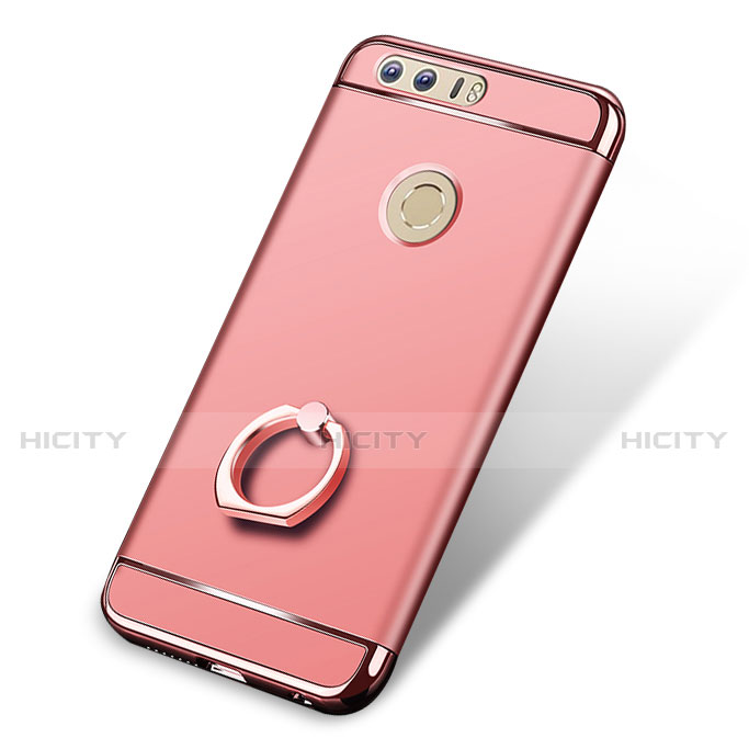 Carcasa Bumper Lujo Marco de Metal y Plastico con Anillo de dedo Soporte para Huawei Honor 8 Oro Rosa