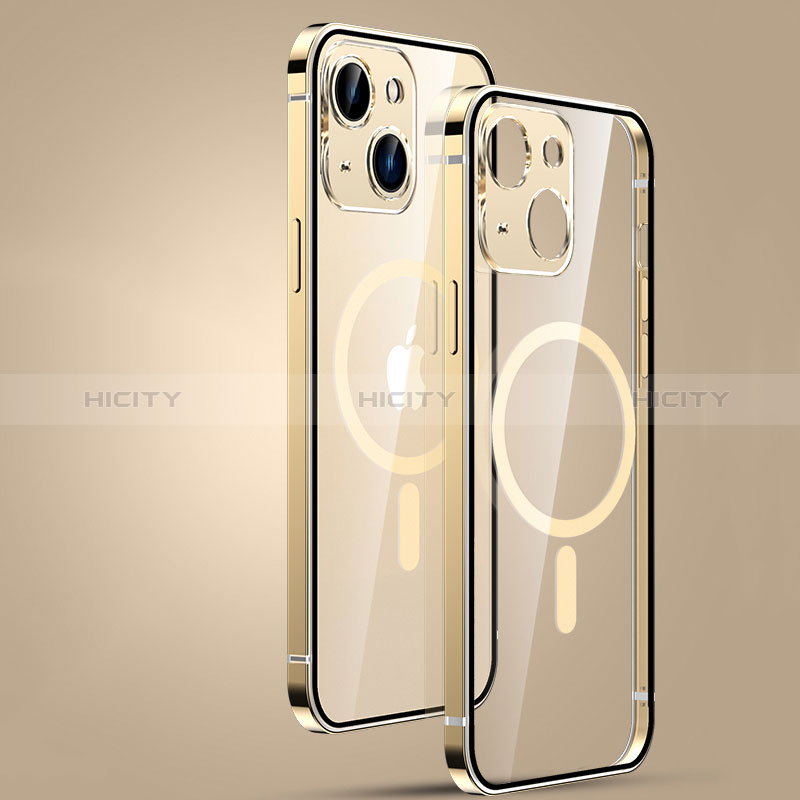 Carcasa Bumper Lujo Marco de Metal y Plastico Funda con Mag-Safe Magnetic JL3 para Apple iPhone 15 Oro