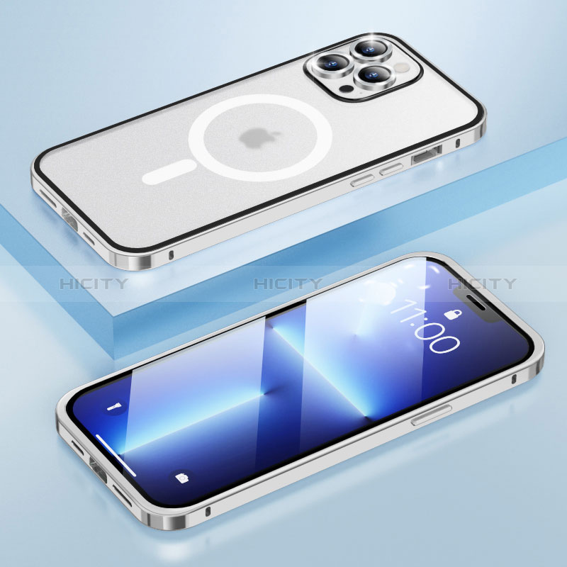 Carcasa Bumper Lujo Marco de Metal y Plastico Funda con Mag-Safe Magnetic LF1 para Apple iPhone 13 Pro