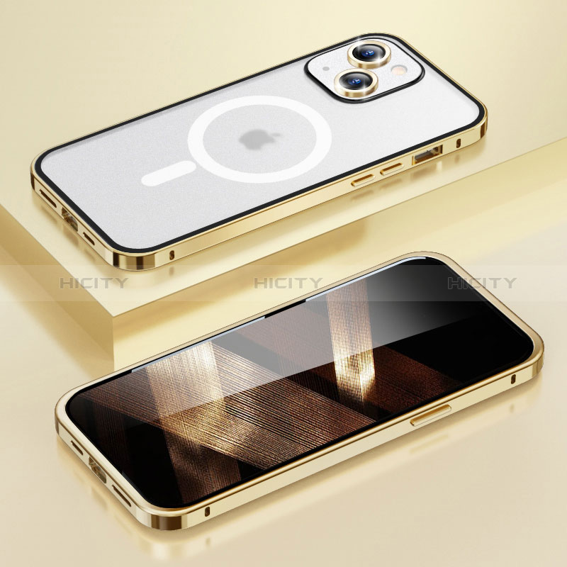 Carcasa Bumper Lujo Marco de Metal y Plastico Funda con Mag-Safe Magnetic LF1 para Apple iPhone 15