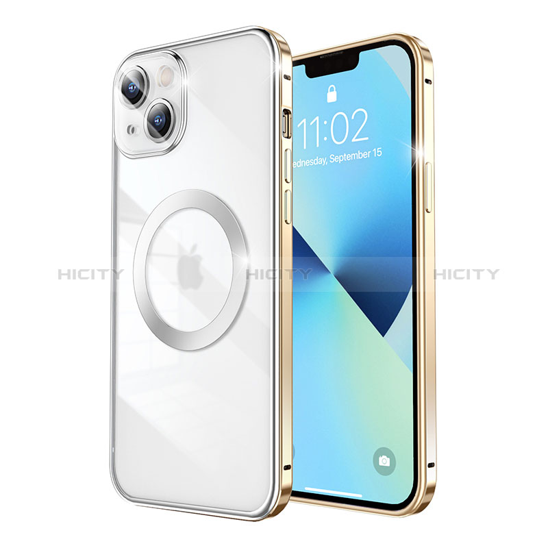 Carcasa Bumper Lujo Marco de Metal y Plastico Funda con Mag-Safe Magnetic LF3 para Apple iPhone 13 Oro