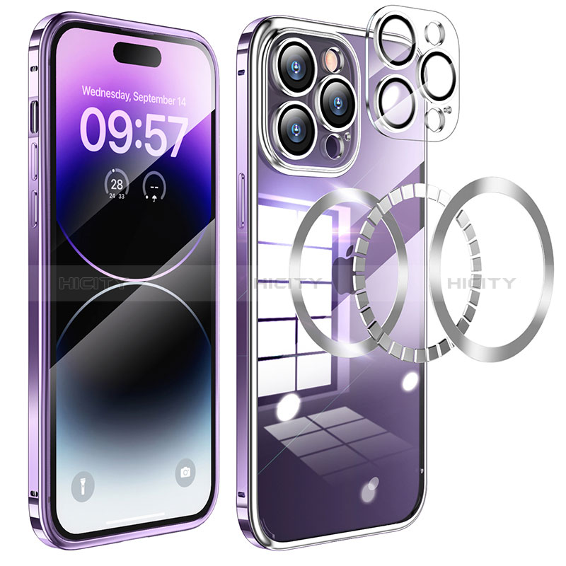 Carcasa Bumper Lujo Marco de Metal y Plastico Funda con Mag-Safe Magnetic LF3 para Apple iPhone 14 Pro Max