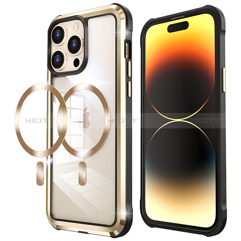 Carcasa Bumper Lujo Marco de Metal y Plastico Funda con Mag-Safe Magnetic LF4 para Apple iPhone 14 Pro