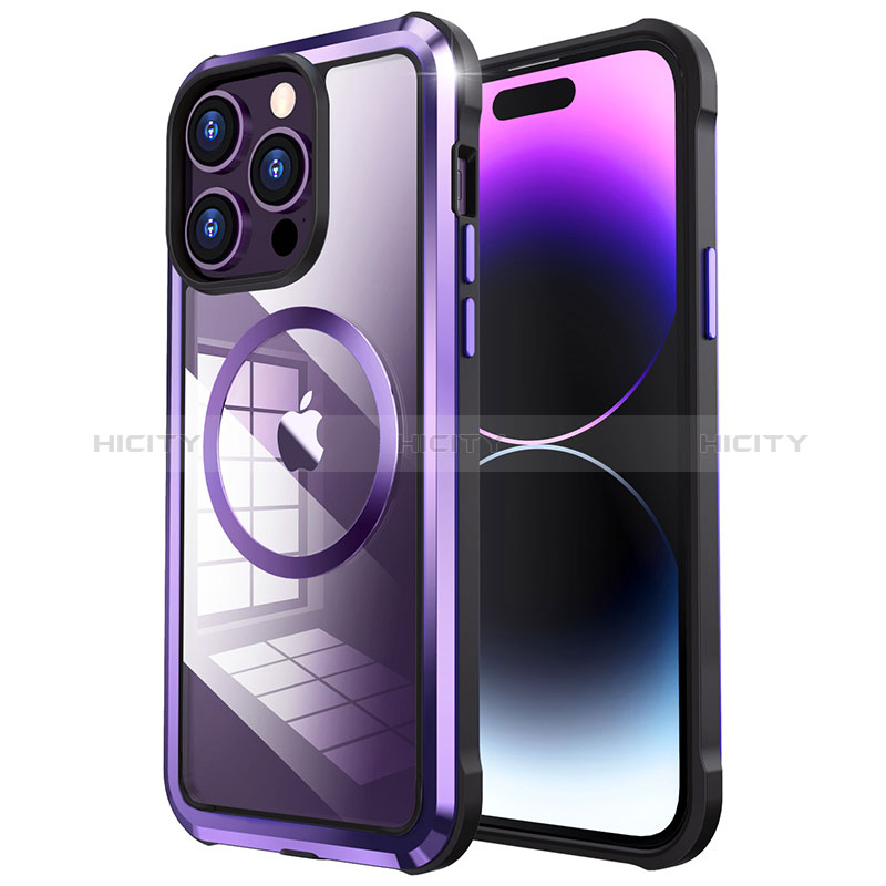 Carcasa Bumper Lujo Marco de Metal y Plastico Funda con Mag-Safe Magnetic LF4 para Apple iPhone 14 Pro