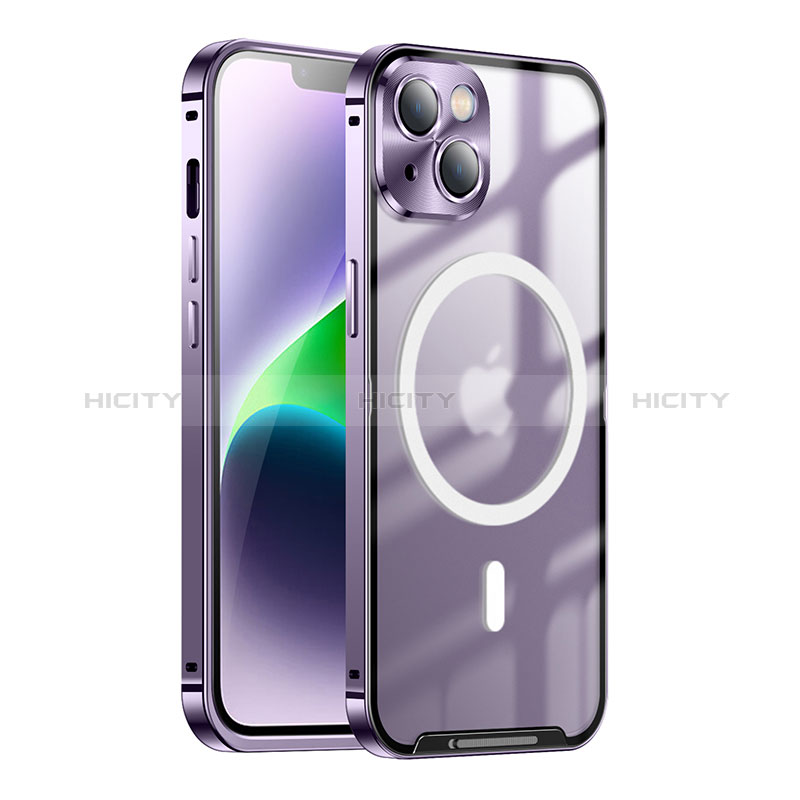 Carcasa Bumper Lujo Marco de Metal y Plastico Funda con Mag-Safe Magnetic LK1 para Apple iPhone 13 Morado