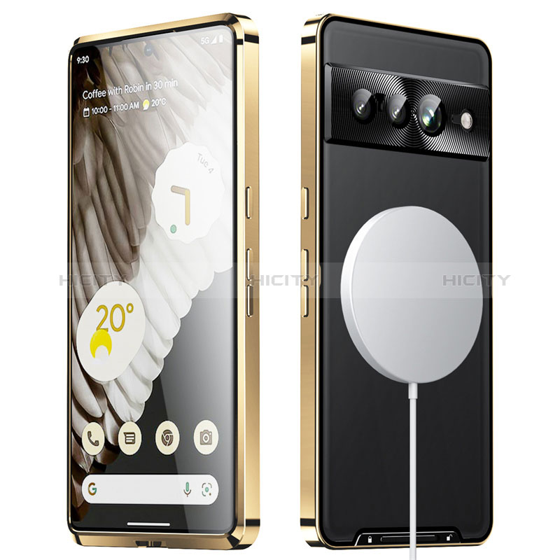 Carcasa Bumper Lujo Marco de Metal y Plastico Funda con Mag-Safe Magnetic LK1 para Google Pixel 7 Pro 5G Oro