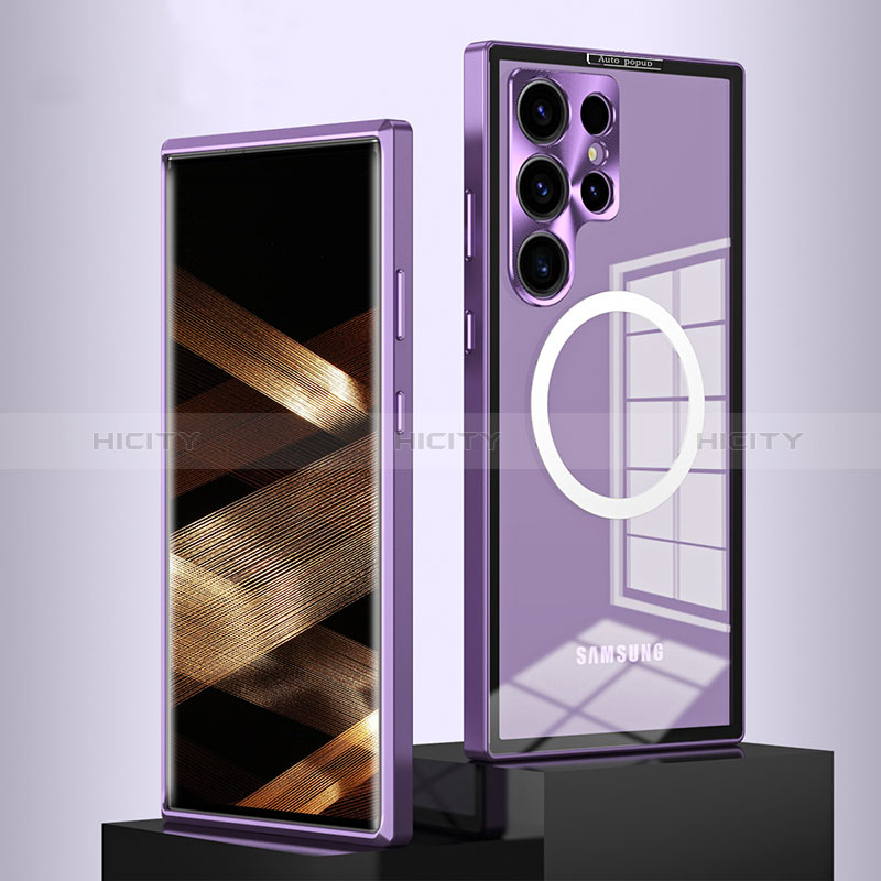 Carcasa Bumper Lujo Marco de Metal y Plastico Funda con Mag-Safe Magnetic LK1 para Samsung Galaxy S23 Ultra 5G Morado