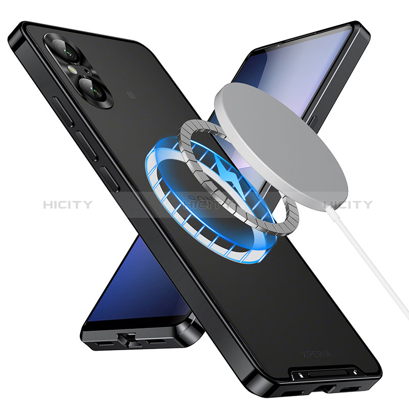 Carcasa Bumper Lujo Marco de Metal y Plastico Funda con Mag-Safe Magnetic LK1 para Sony Xperia 5 V Negro