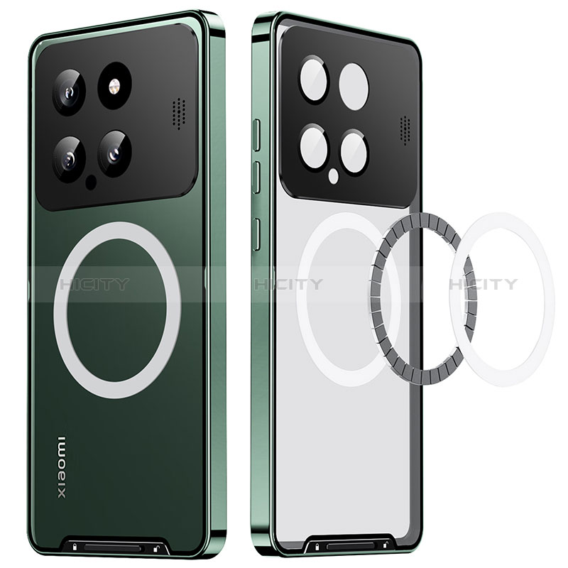 Carcasa Bumper Lujo Marco de Metal y Plastico Funda con Mag-Safe Magnetic LK1 para Xiaomi Mi 14 Pro 5G Verde