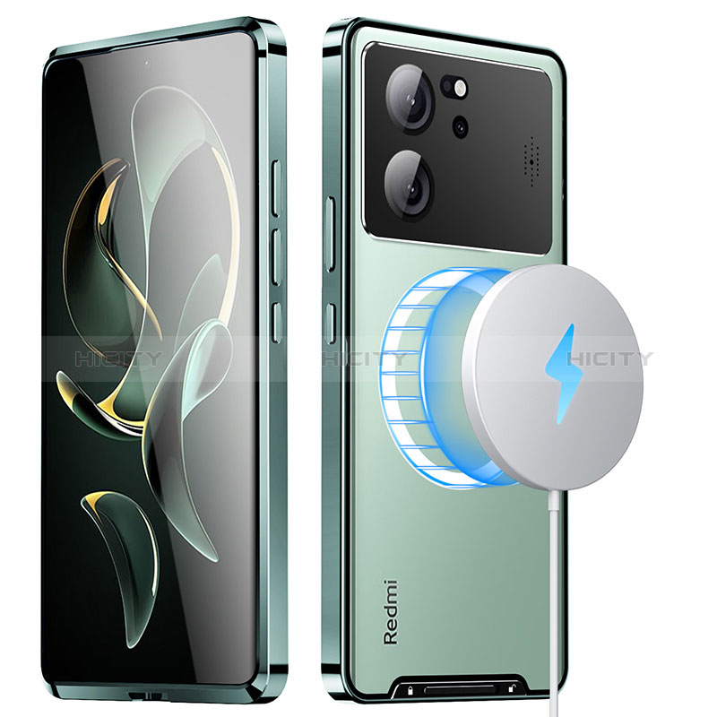 Carcasa Bumper Lujo Marco de Metal y Plastico Funda con Mag-Safe Magnetic LK1 para Xiaomi Redmi K60 Ultra 5G Verde