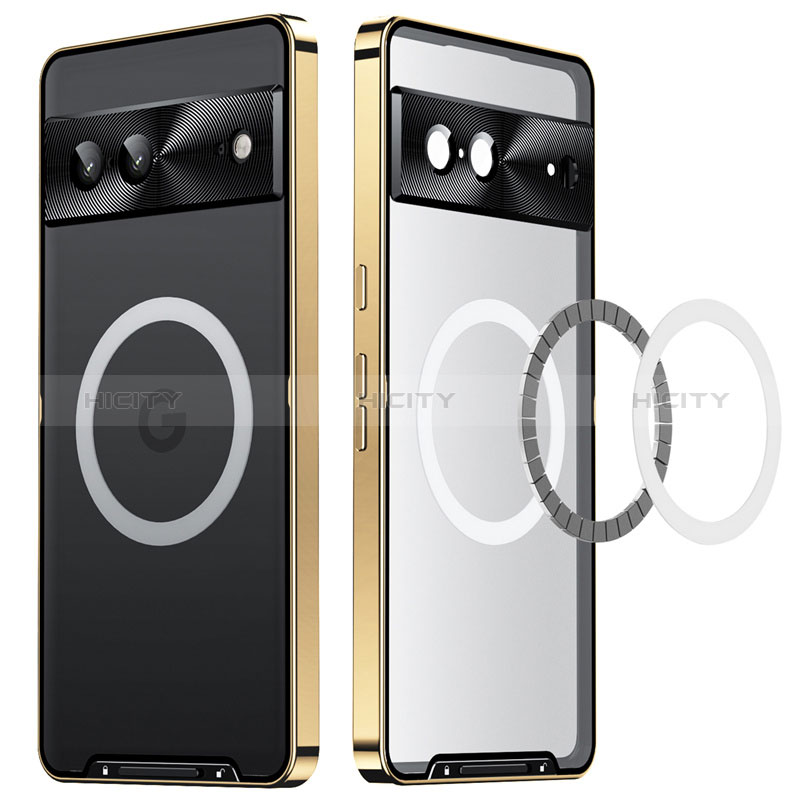 Carcasa Bumper Lujo Marco de Metal y Plastico Funda con Mag-Safe Magnetic LK2 para Google Pixel 7 5G Oro