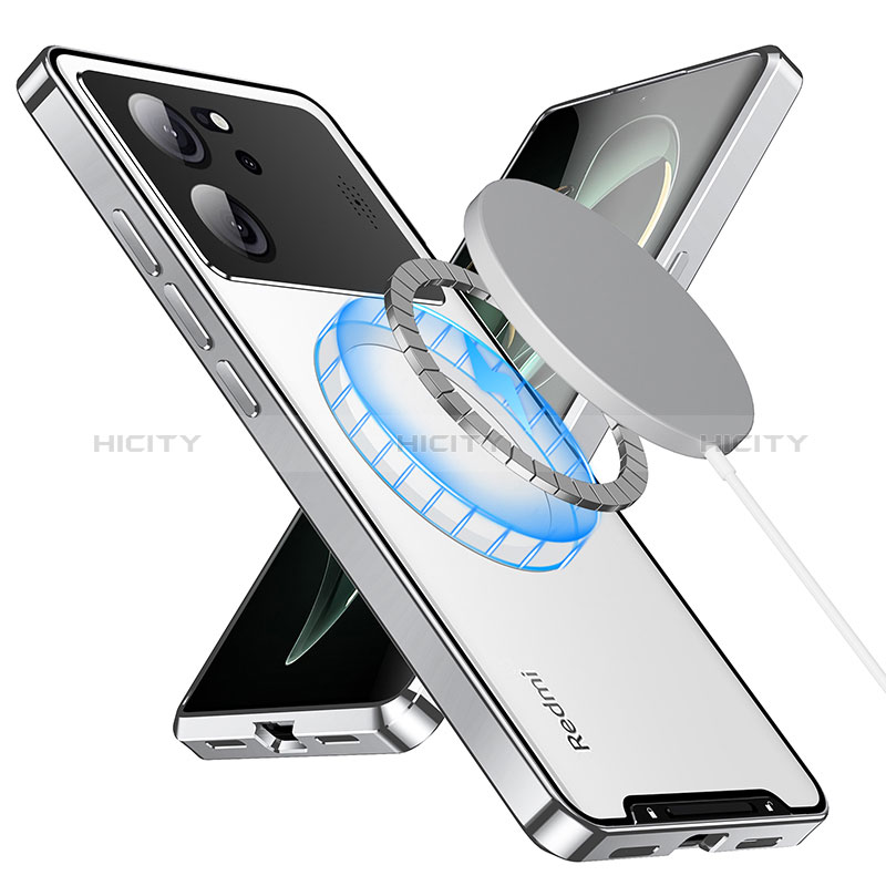 Carcasa Bumper Lujo Marco de Metal y Plastico Funda con Mag-Safe Magnetic LK2 para Xiaomi Mi 13T 5G Plata