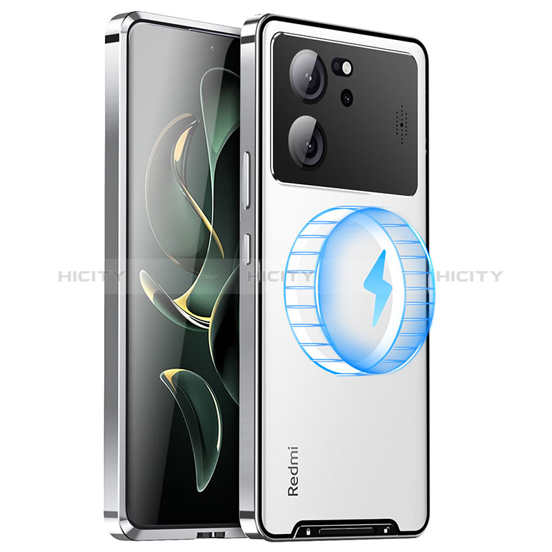 Carcasa Bumper Lujo Marco de Metal y Plastico Funda con Mag-Safe Magnetic LK2 para Xiaomi Redmi K60 Ultra 5G Plata