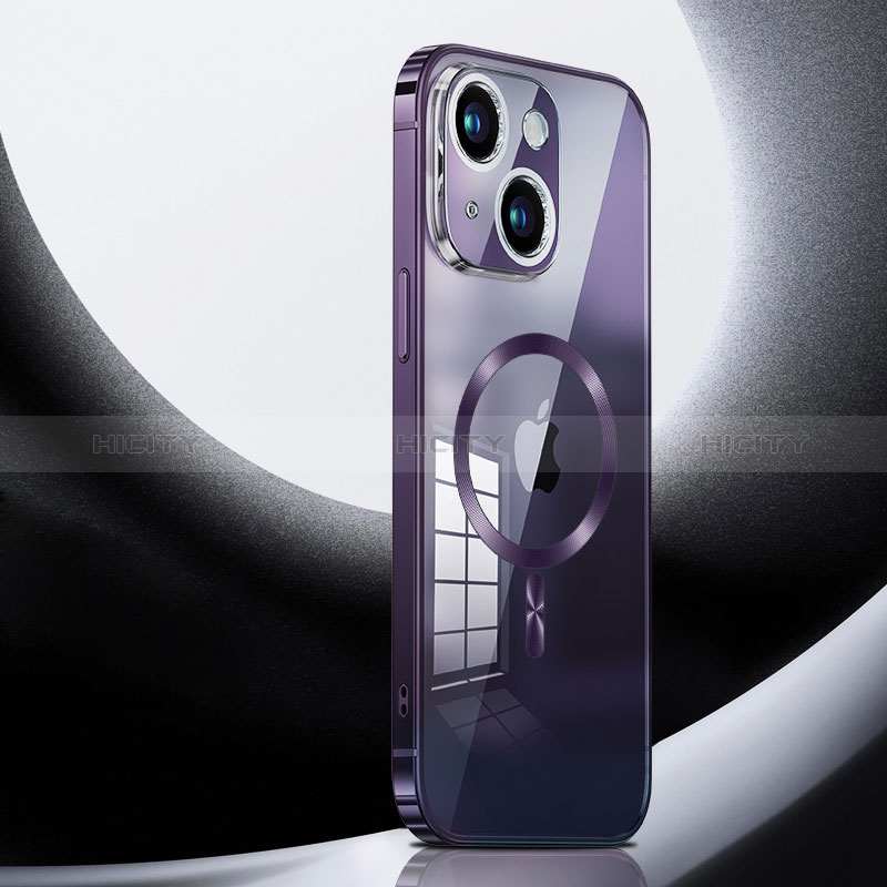 Carcasa Bumper Lujo Marco de Metal y Plastico Funda con Mag-Safe Magnetic LK3 para Apple iPhone 13 Morado