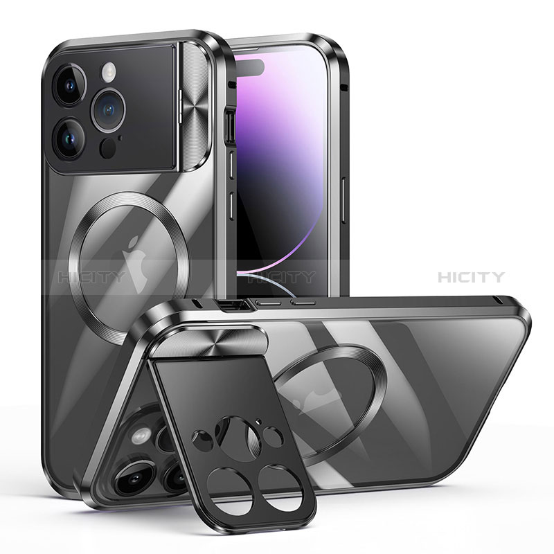 Carcasa Bumper Lujo Marco de Metal y Plastico Funda con Mag-Safe Magnetic LK4 para Apple iPhone 13 Pro Max Negro