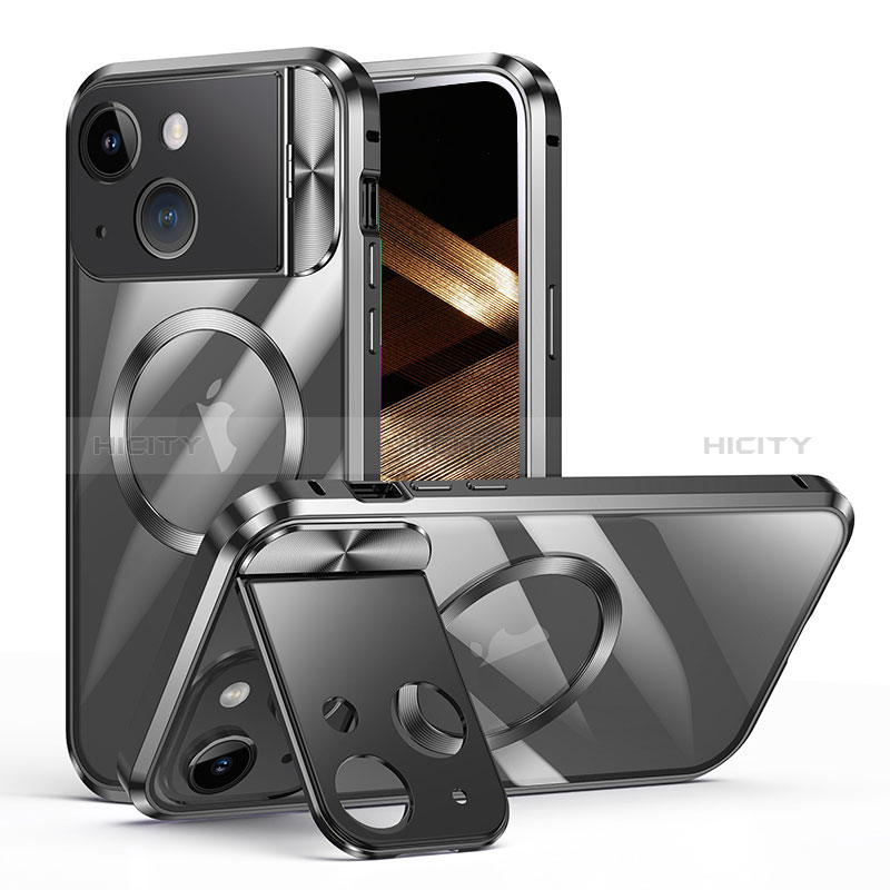 Carcasa Bumper Lujo Marco de Metal y Plastico Funda con Mag-Safe Magnetic LK4 para Apple iPhone 15 Plus Negro