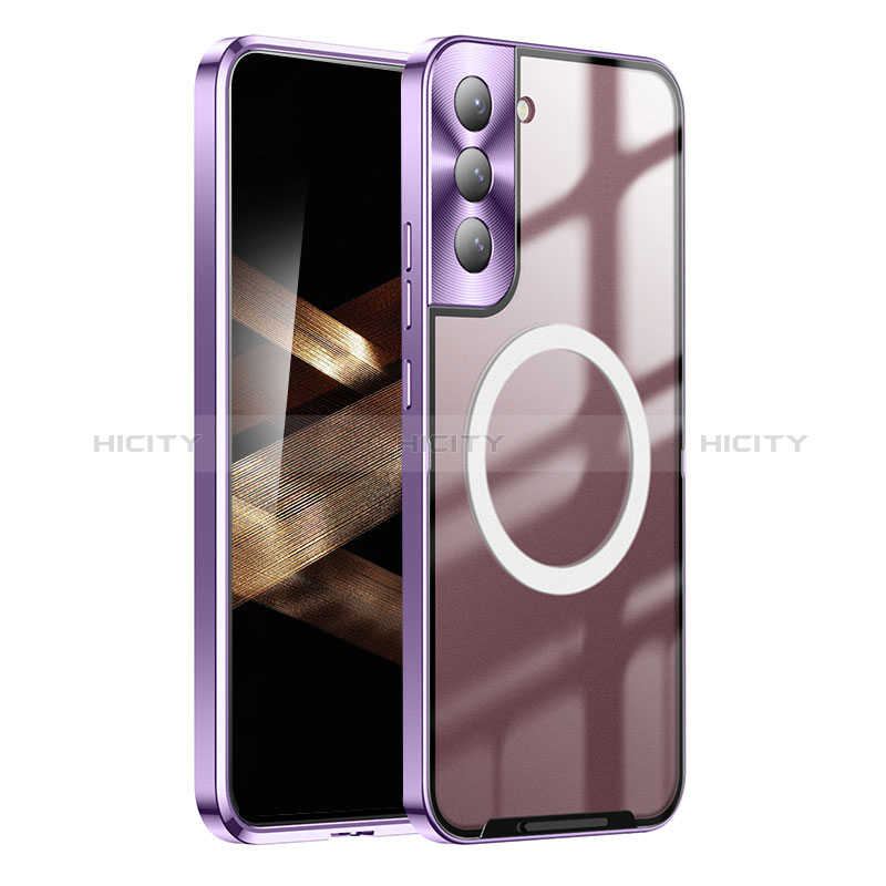 Carcasa Bumper Lujo Marco de Metal y Plastico Funda con Mag-Safe Magnetic P01 para Samsung Galaxy S24 5G Morado