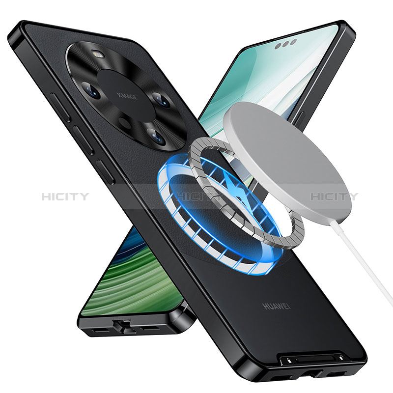 Carcasa Bumper Lujo Marco de Metal y Plastico Funda con Mag-Safe Magnetic para Huawei Mate 60 Pro Negro