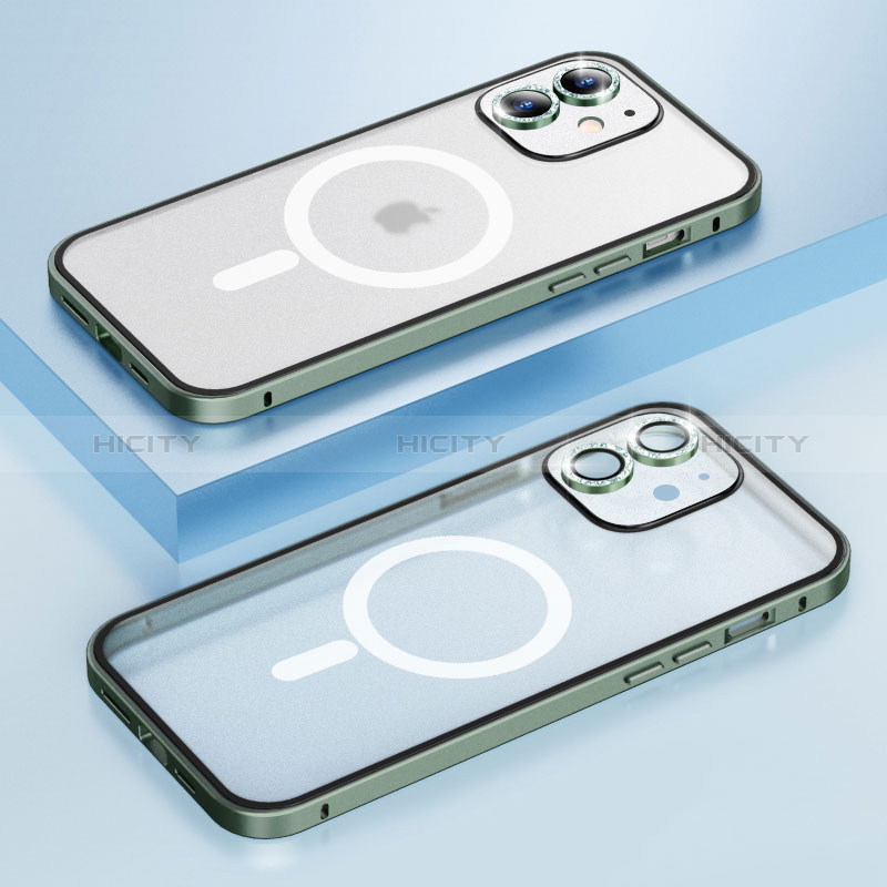 Carcasa Bumper Lujo Marco de Metal y Plastico Funda con Mag-Safe Magnetic QC1 para Apple iPhone 12 Morado