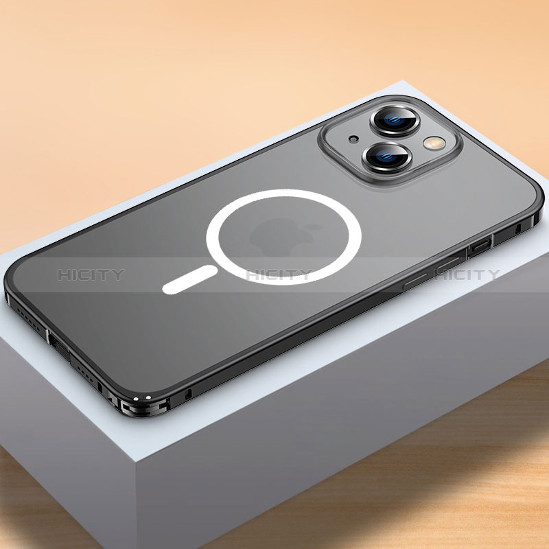 Carcasa Bumper Lujo Marco de Metal y Plastico Funda con Mag-Safe Magnetic QC2 para Apple iPhone 14 Plus Negro