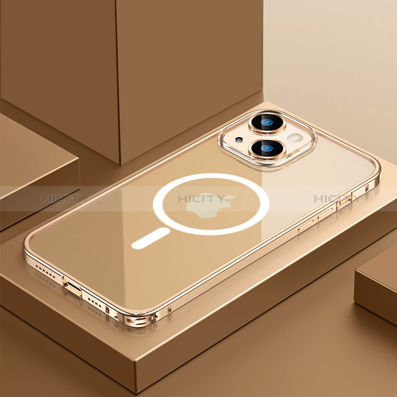 Carcasa Bumper Lujo Marco de Metal y Plastico Funda con Mag-Safe Magnetic QC3 para Apple iPhone 14 Oro