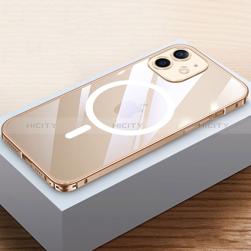Carcasa Bumper Lujo Marco de Metal y Plastico Funda con Mag-Safe Magnetic QC4 para Apple iPhone 12 Oro