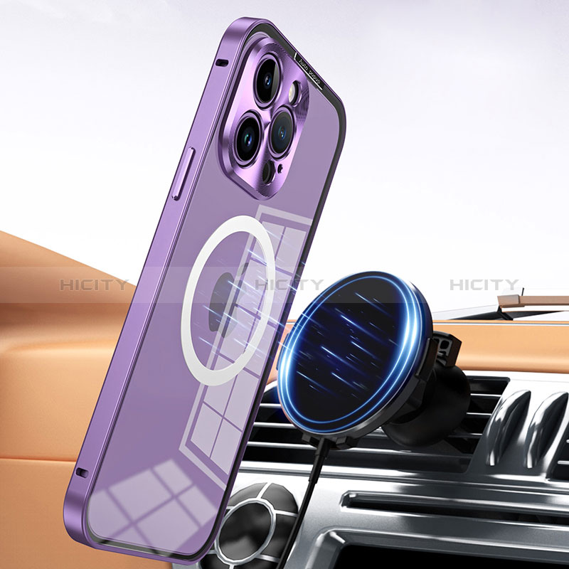 Carcasa Bumper Lujo Marco de Metal y Plastico Funda con Mag-Safe Magnetic QC5 para Apple iPhone 13 Pro