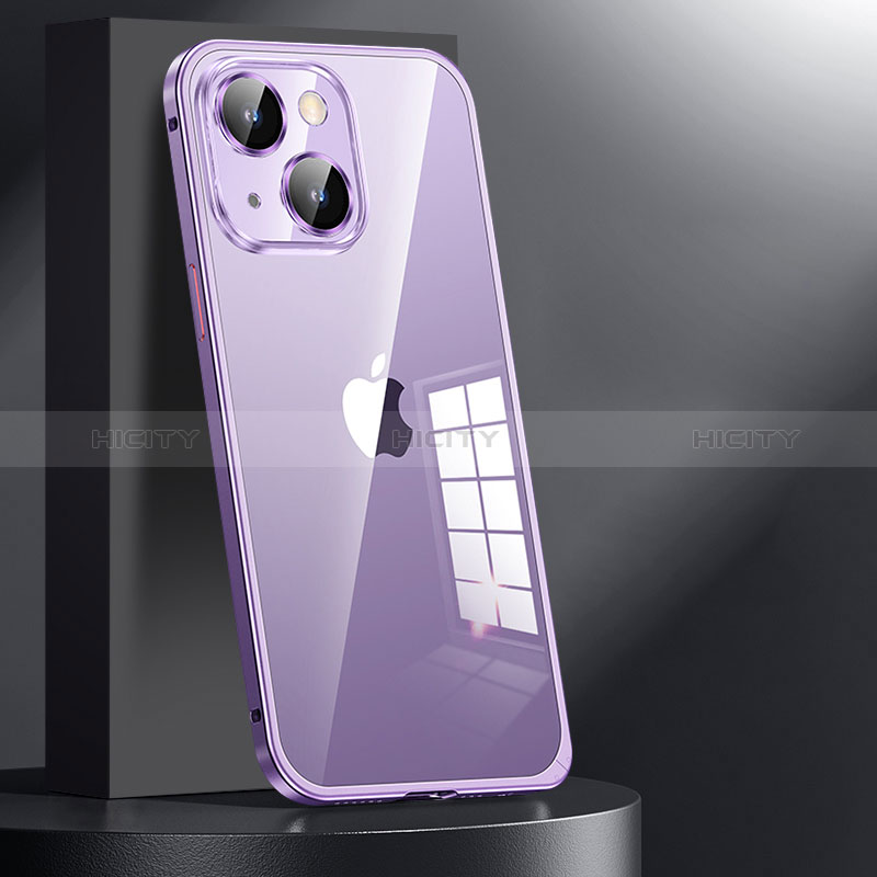 Carcasa Bumper Lujo Marco de Metal y Plastico Funda JL1 para Apple iPhone 13 Morado