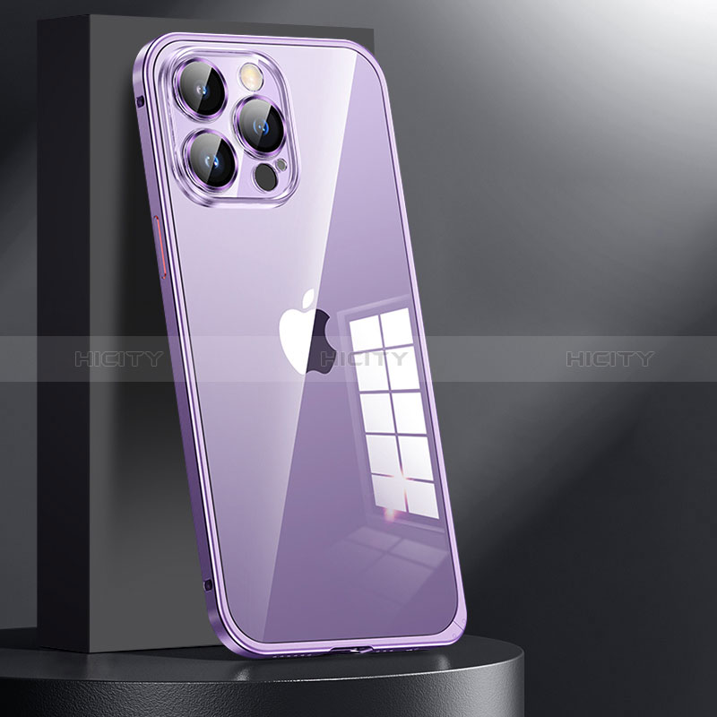 Carcasa Bumper Lujo Marco de Metal y Plastico Funda JL1 para Apple iPhone 13 Pro Max Morado