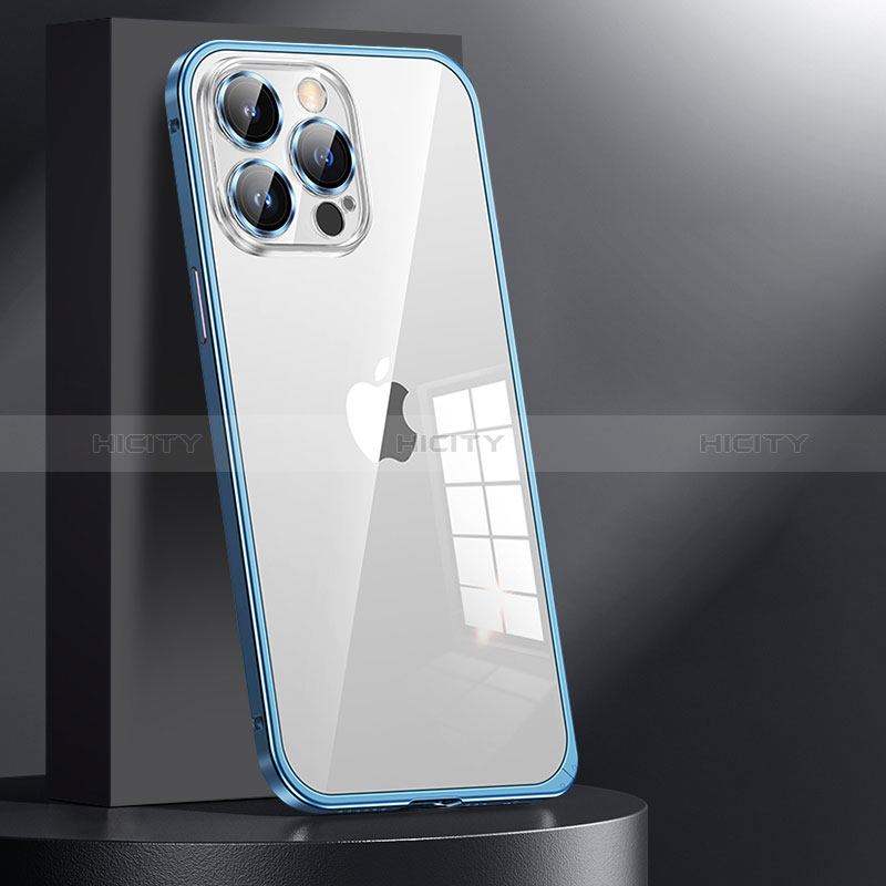 Carcasa Bumper Lujo Marco de Metal y Plastico Funda JL1 para Apple iPhone 14 Pro Max Azul