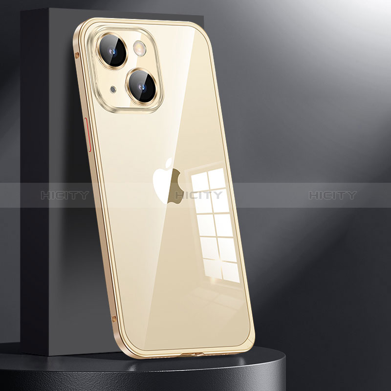 Carcasa Bumper Lujo Marco de Metal y Plastico Funda JL1 para Apple iPhone 15 Plus Oro