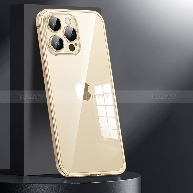 Carcasa Bumper Lujo Marco de Metal y Plastico Funda JL1 para Apple iPhone 15 Pro Max Oro