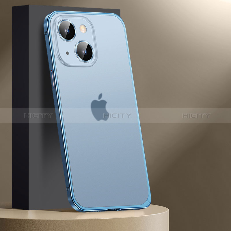 Carcasa Bumper Lujo Marco de Metal y Plastico Funda JL2 para Apple iPhone 14 Azul