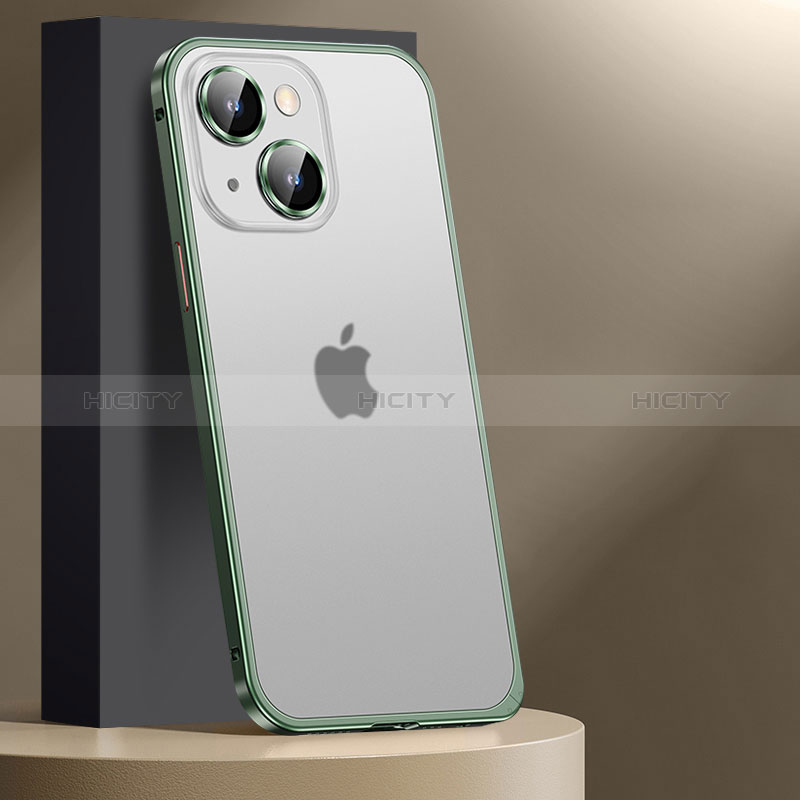 Carcasa Bumper Lujo Marco de Metal y Plastico Funda JL2 para Apple iPhone 14 Plus Verde