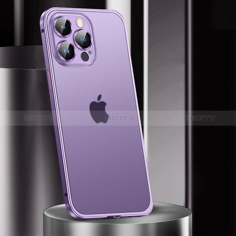 Carcasa Bumper Lujo Marco de Metal y Plastico Funda JL2 para Apple iPhone 14 Pro Max Morado