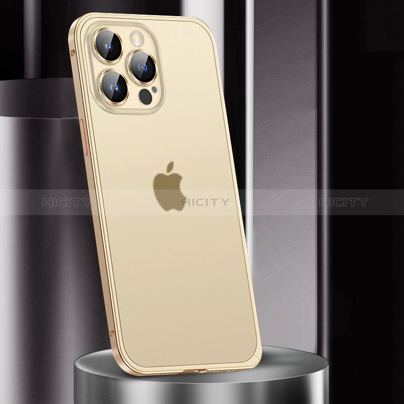 Carcasa Bumper Lujo Marco de Metal y Plastico Funda JL2 para Apple iPhone 14 Pro Max Oro