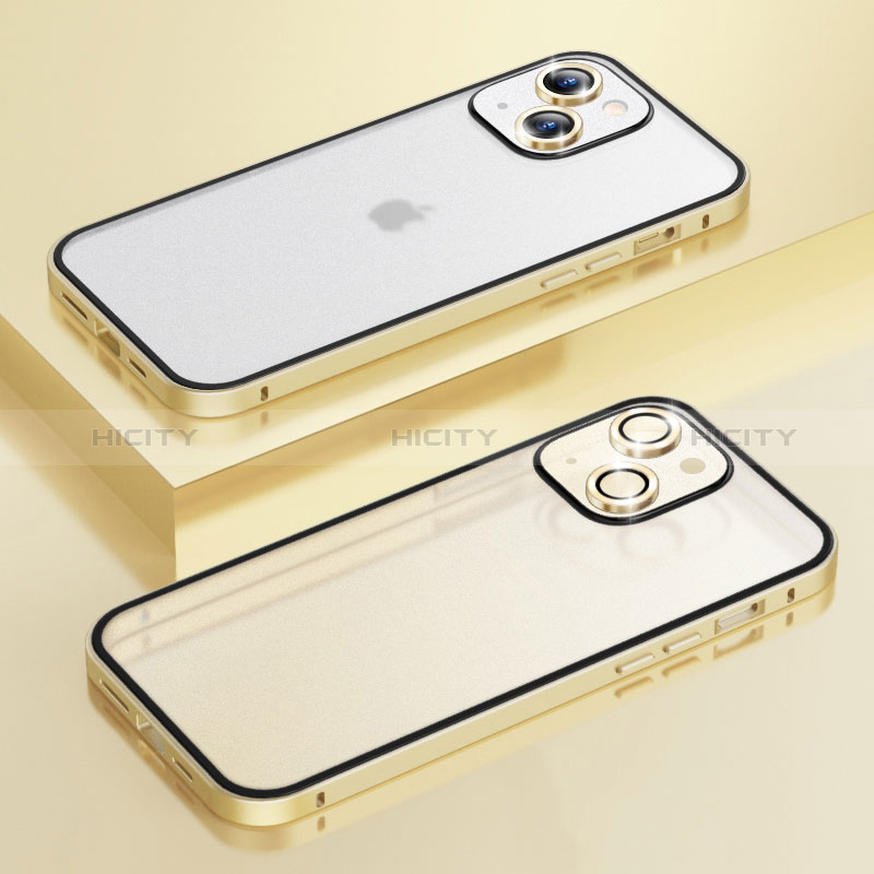 Carcasa Bumper Lujo Marco de Metal y Plastico Funda LF3 para Apple iPhone 14 Oro